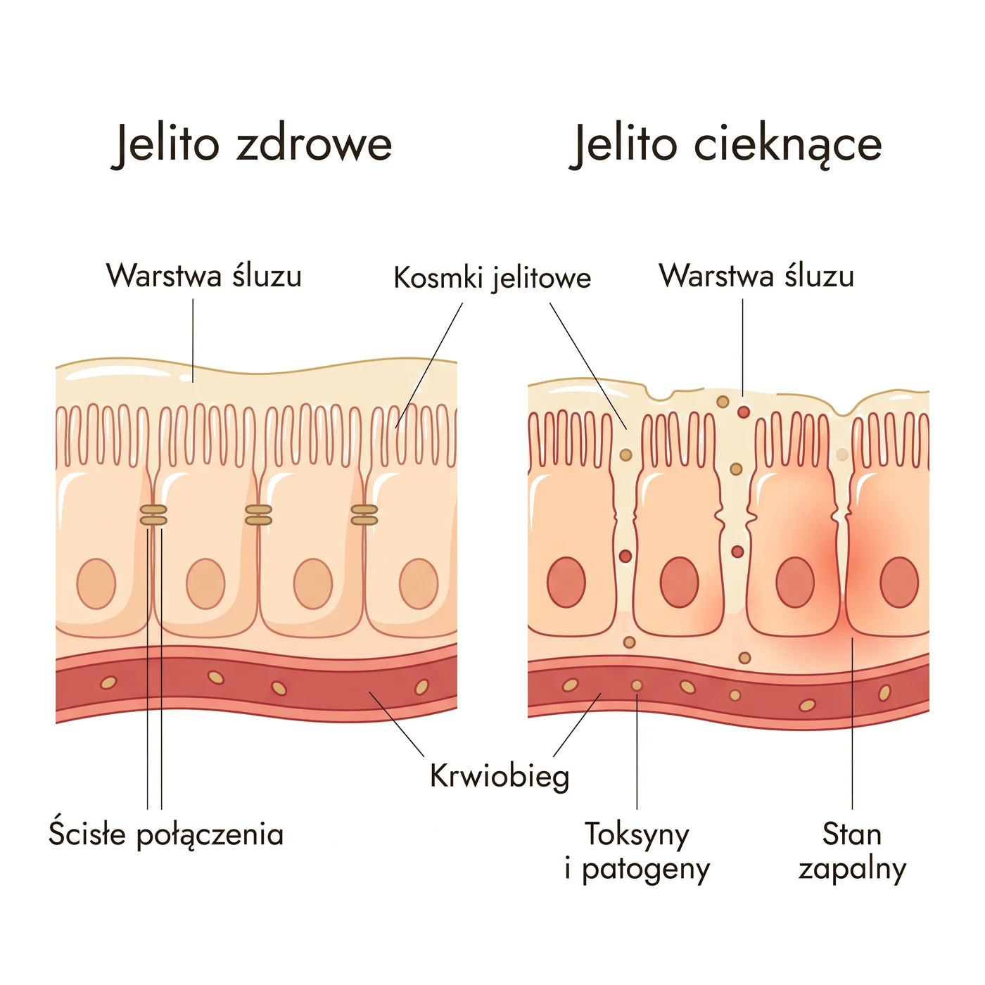 Healthy gut vs leaky gut — the gut barrier